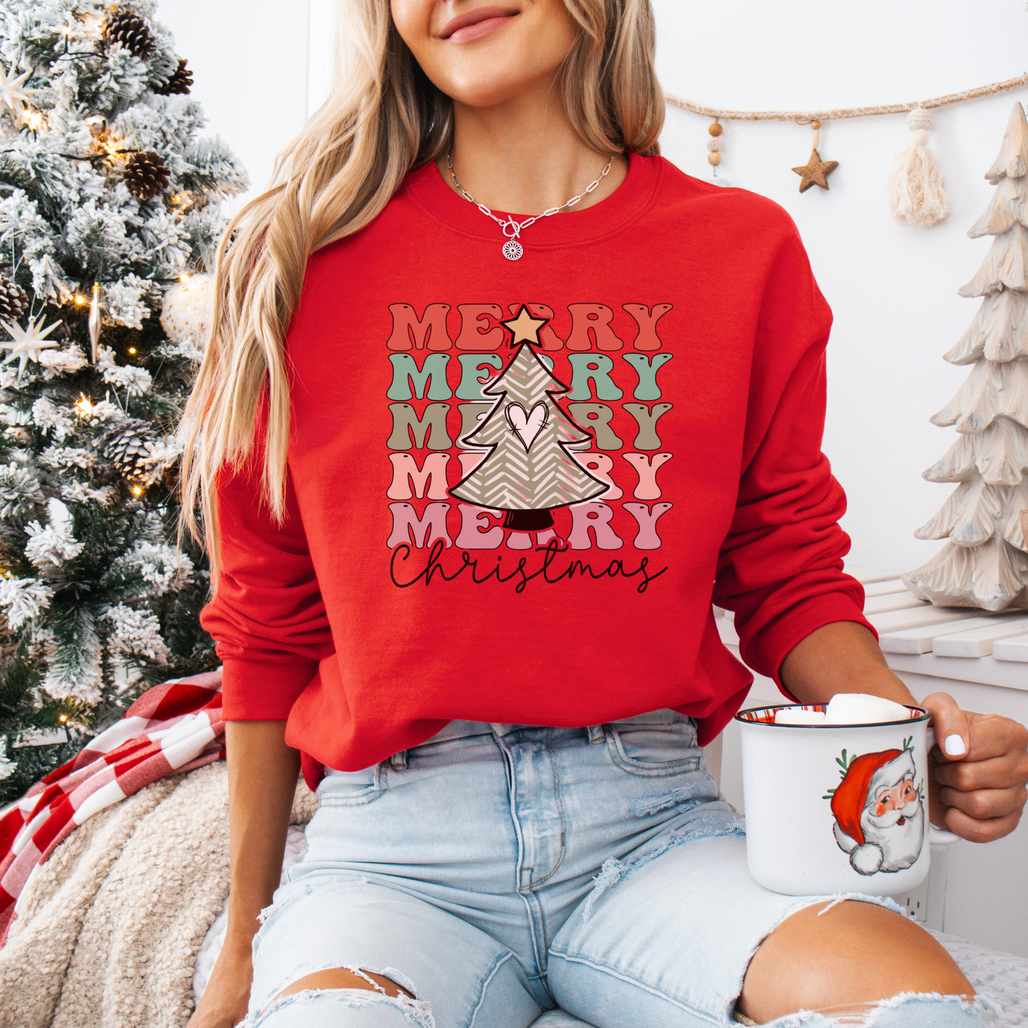 MERRY MERRY CHRISTMAS CREWNECK SWEATSHIRT (RED)