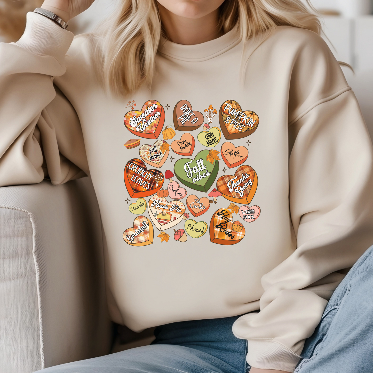 Autumn Hearts Crewneck (Tan)