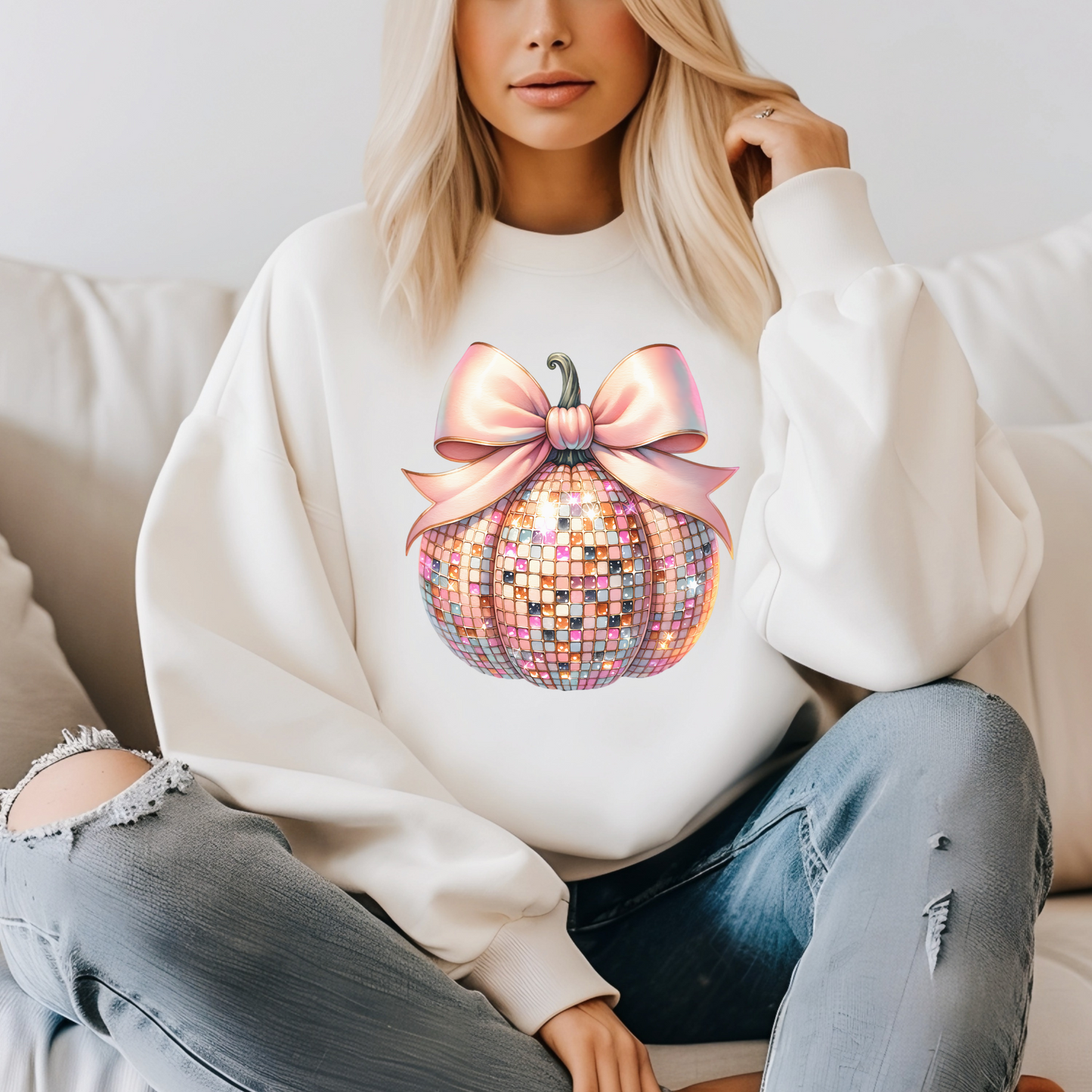 Sparkle Pink Pumpkin Crewneck (White)