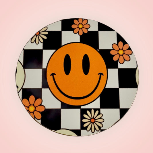 Retro Checker Smiley Face Daisy Coaster