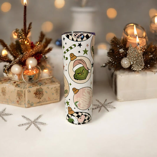 20oz Stainless Steel Tumbler (Pastel Christmas Ornaments)