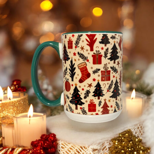 15oz Ceramic Coffee Mug (Christmas Tree & Stocking)