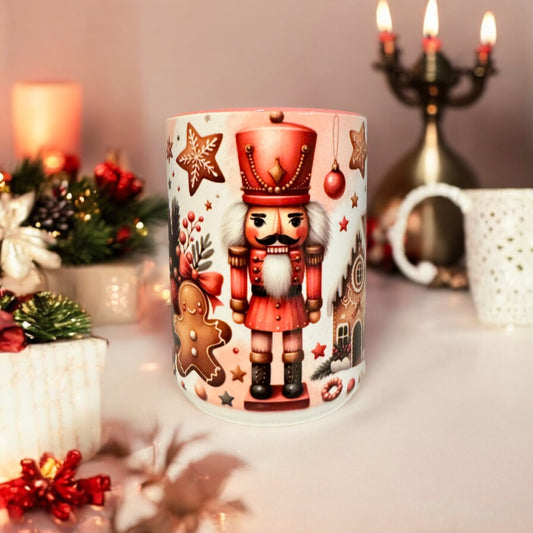 15oz Ceramic Coffee Mug (Christmas Nutcracker Pink)