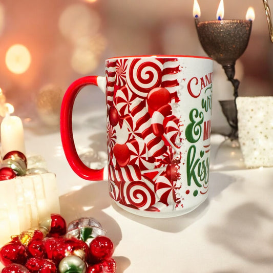 15oz Ceramic Christmas Coffee Mug(Candy Cane Wishes)