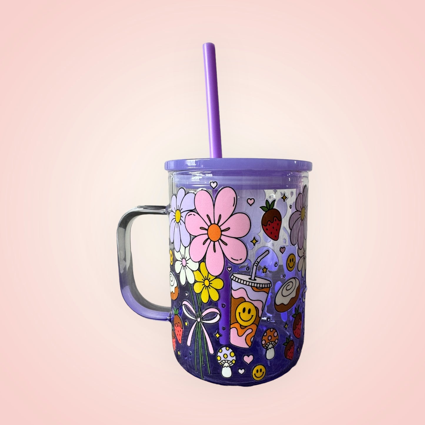 16oz Colorful Glass Mug with Handle