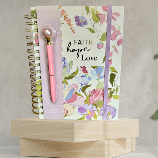 Journal Set with Pearl Top Ballpoint Pen (Faith hope Love)